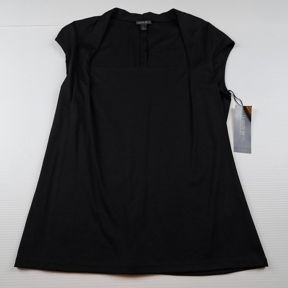 Lafayette 148 New York Shirt Womens Large Black Square Neck Stretch Blouse Top